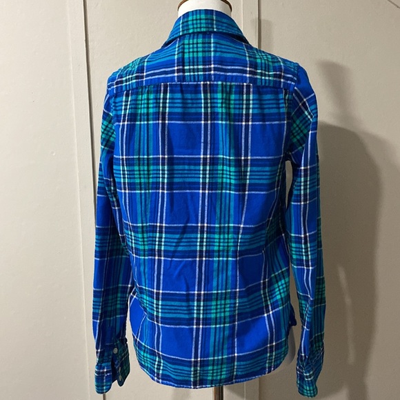 Forever 21 Blue Plaid Button Down Flannel Shirt, Size XS - Picture 5 of 8